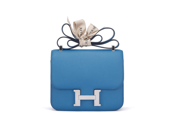 Hermes Constance 24 (Stamp R) Blue Izmir, Epsom Leather, Silver Hardware, with Dust Cover