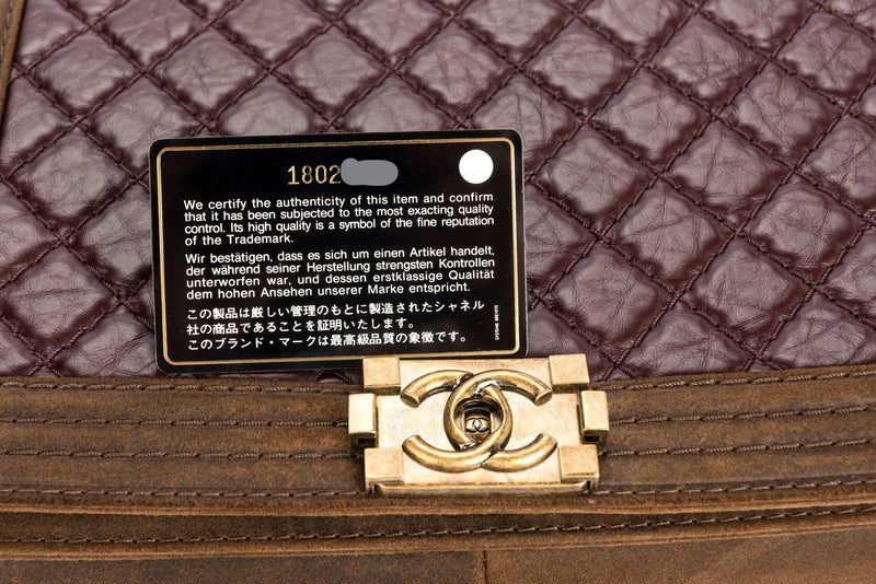 Chanel Le Boy Large Size Burgundy Distressed Leather Brown