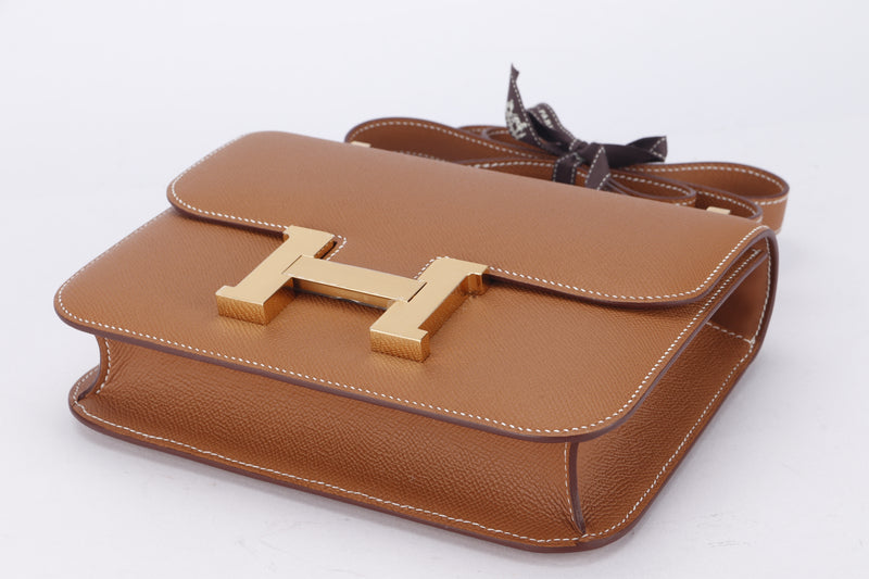 HERMES CONSTANCE 24 (STAMP U) GOLD COLOR EPSOM LEATHER, GOLD HARDWARE, WITH DUST COVER & BOX