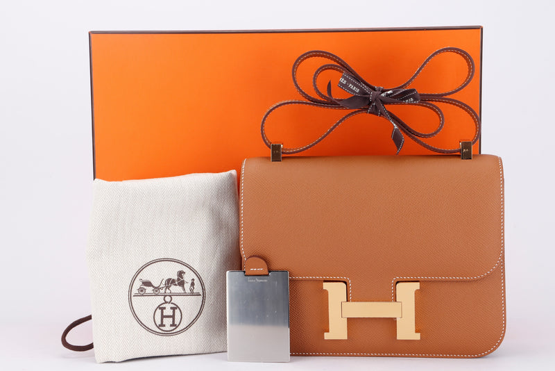 HERMES CONSTANCE 24 (STAMP U) GOLD COLOR EPSOM LEATHER, GOLD HARDWARE, WITH DUST COVER & BOX