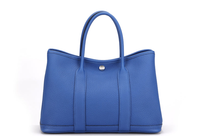 HERMES GARDEN PARTY 30CM (STAMP U) BLUE FRANCE NEGONDA LEATHER SILVER HARDWARE, WITH DUST COVER & BOX