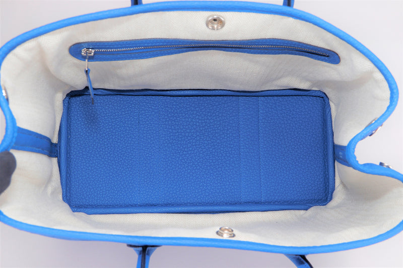 HERMES GARDEN PARTY 30CM (STAMP U) BLUE FRANCE NEGONDA LEATHER SILVER HARDWARE, WITH DUST COVER & BOX