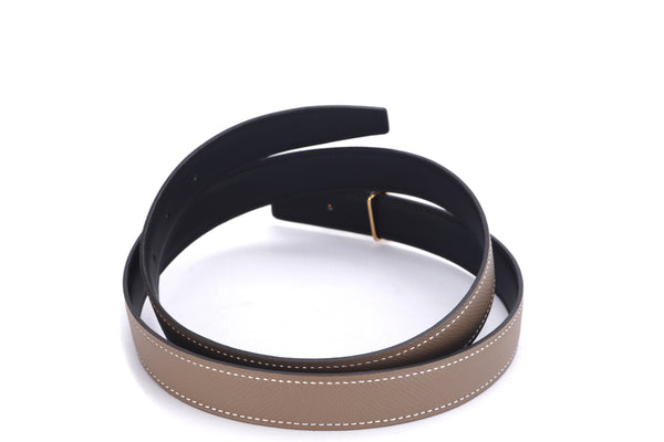 HERMES MORS H BELT GOLD BUCKLE & REVERSIBLE BLACK & ETOUPE LEATHER STRAP 24MM, WITH DUST COVER & BOX