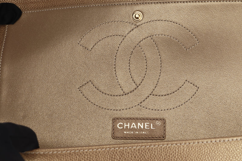 Chanel Classic Flap (2061xxxx) Jumbo Gold Caviar, Gold Chain, with Card & Dust Cover