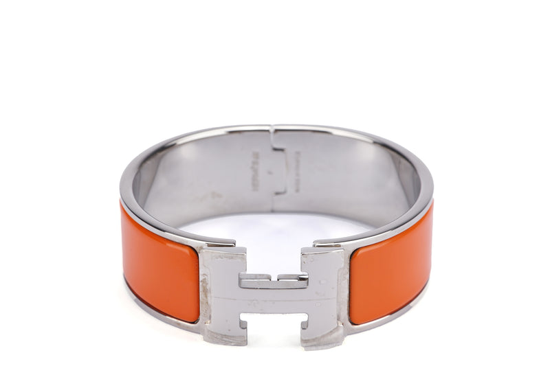 Hermes Clic Clac 2cm Orange X Silver Hardware, with Dust Cover & Box