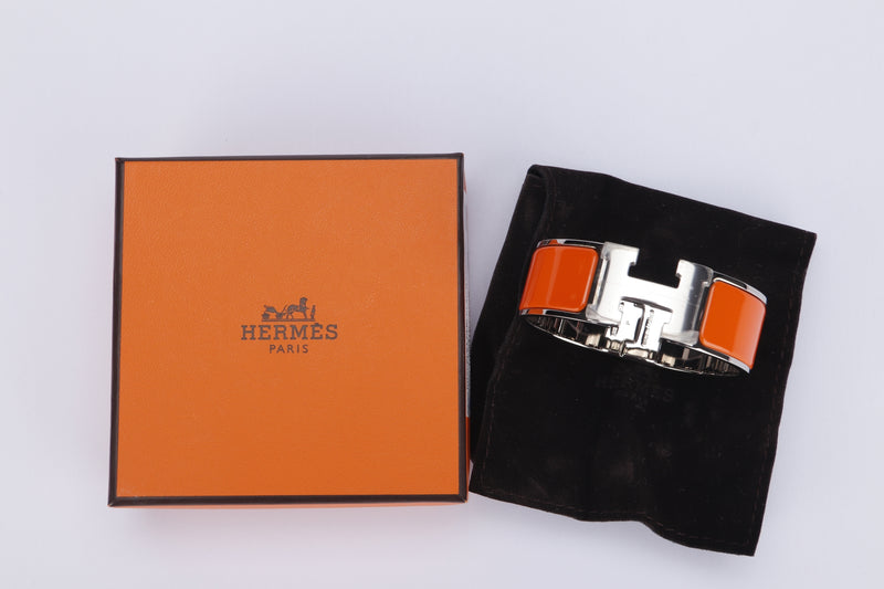 Hermes Clic Clac 2cm Orange X Silver Hardware, with Dust Cover & Box