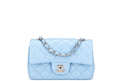 Chanel Mini Classic Flap (N5XXxxxx) Baby Blue Lambskin, Light Gold Hardware, with Dust Cover & Box