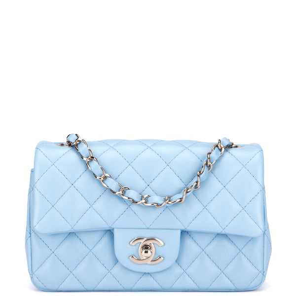 Chanel Vintage Baby Blue Mini Square Flap Bag in Lambskin with Silver   Sellier