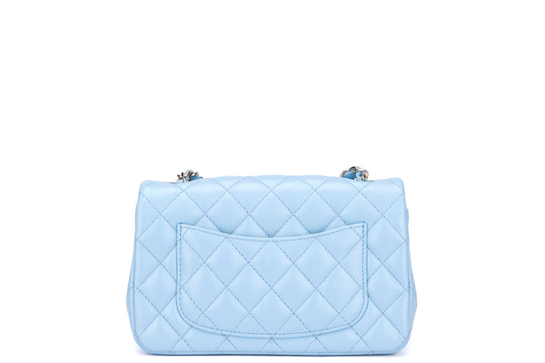 CHANEL Perforated Lambskin Quilted Mini Rectangular Flap Light Blue Light  Purple White 1296504