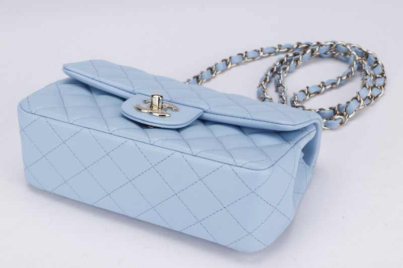 Chanel Mini Classic Flap (N5XXxxxx) Baby Blue Lambskin, Light Gold Hardware, with Dust Cover & Box