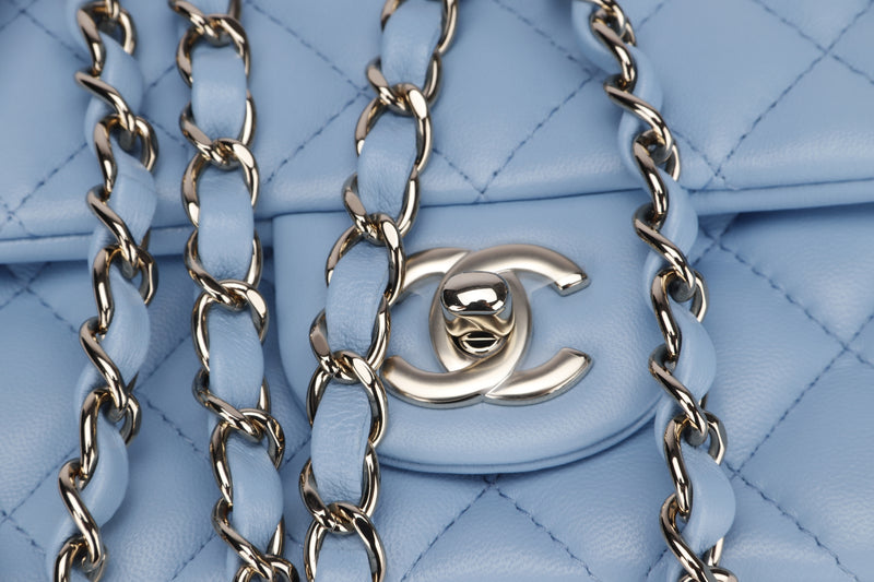 Chanel Classic Jumbo Double Flap Blue Lambskin Silver Hardware