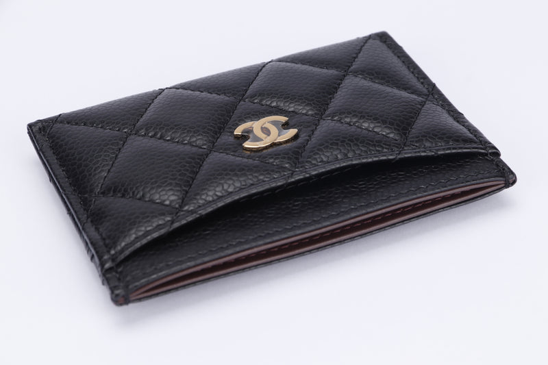 Chanel Black Caviar Card Case (3193xxxx) Gold Hardware, with Card, Dust Cover & Box