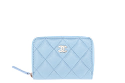 Chanel Baby Blue Caviar Zippy Card Holder (3199xxxx) Silver Hardware, with Card, Dust Cover & Box