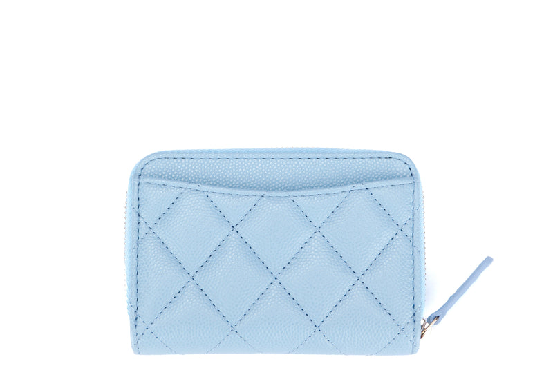 Chanel Baby Blue Caviar Zippy Card Holder (3199xxxx) Silver Hardware, with Card, Dust Cover & Box