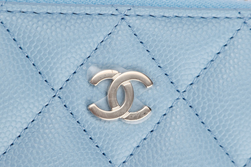 Chanel Baby Blue Caviar Zippy Card Holder (3199xxxx) Silver