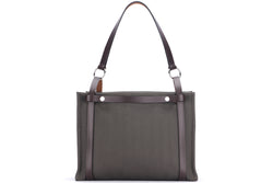 HERMES CABALICOL OLIVE GREEN CANVAS x EBENE VACHE HUNTER LEATHER TRIM TOTE (STAMP O SQUARE), W38CM, WITH DUST COVER