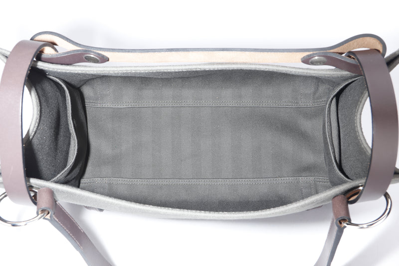 HERMES CABALICOL OLIVE GREEN CANVAS x EBENE VACHE HUNTER LEATHER TRIM TOTE (STAMP O SQUARE), W38CM, WITH DUST COVER