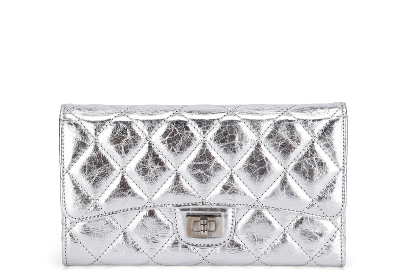 Chanel 2.55 Reissue Metallic Silver Fold Long Wallet (1187xxxx), with Box, no Dust Cover