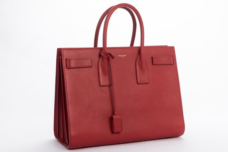 Yves Saint Laurent Sae De Jour Large Tote Bag in Red Leather, with Keys, Lock & Dust Cover