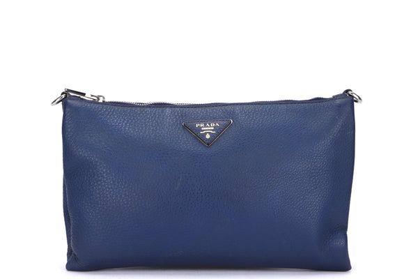 Prada Blue Leather Sling Bag, with Strap, Card & Dust Cover