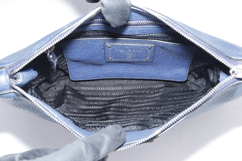 Prada Blue Leather Sling Bag, with Strap, Card & Dust Cover