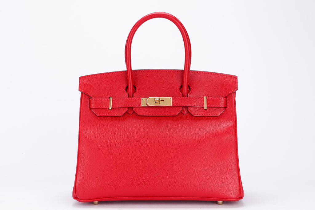 Hermes Birkin 30, Stamp Q, Rouge Casaque Color, Epsom Leather, Gold  Hardware, with Dust Cover