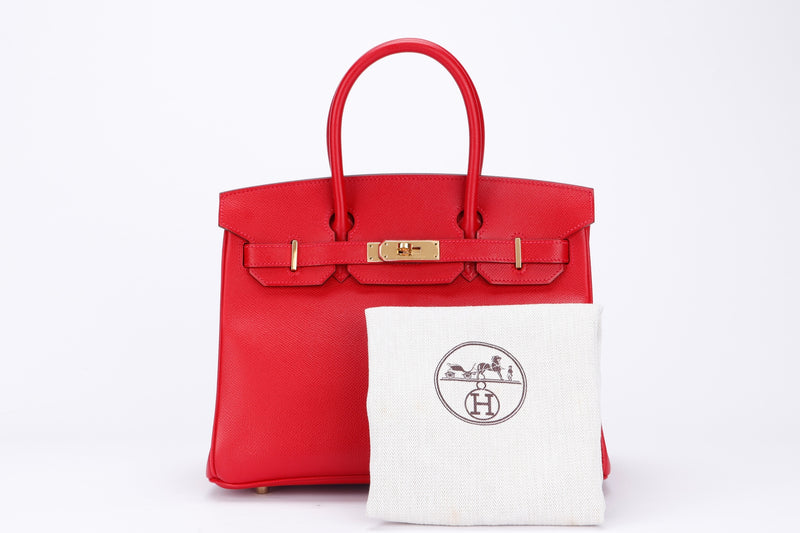 Hermes Birkin 30, Stamp Q, Rouge Casaque Color, Epsom Leather