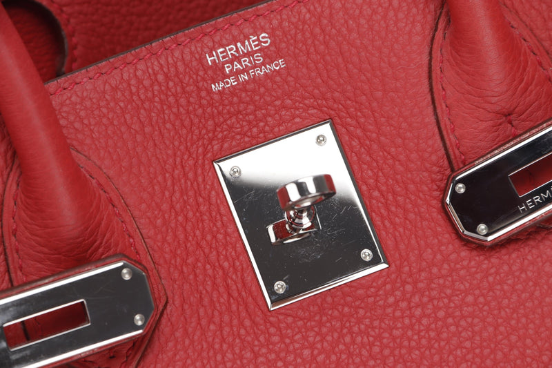Hermes Birkin 30, Stamp N, Bougainvillea Color, Clemence Leather, Silver Hardware, with Lock, Keys, Raincoat, Dust Cover & Box
