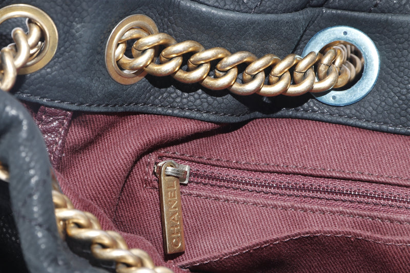 Chanel Cc Chain Zip Flap Bag Quilted Matte Caviar Mini