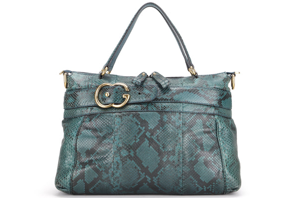 (EXOTIC) GUCCI 269968 493075 GREEN PYTHON GOLD HARDWARE TOTE BAG, WITH STRAP & DUST COVER