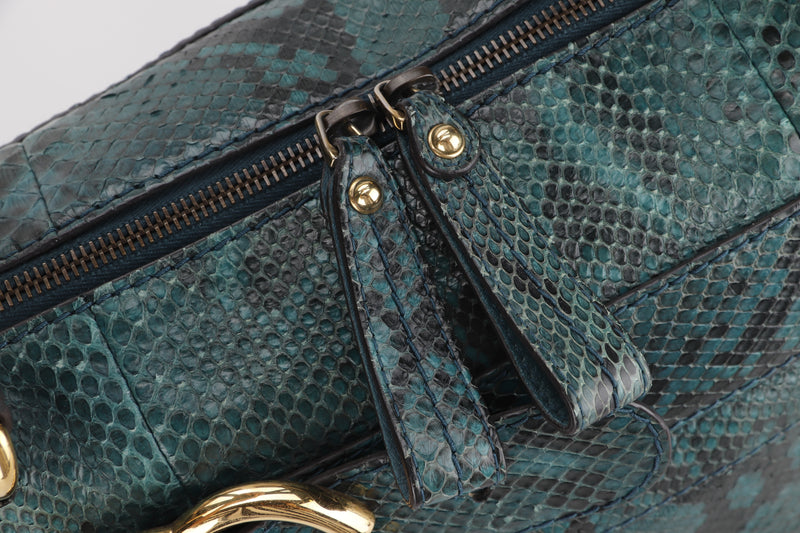 (EXOTIC) GUCCI 269968 493075 GREEN PYTHON GOLD HARDWARE TOTE BAG, WITH STRAP & DUST COVER