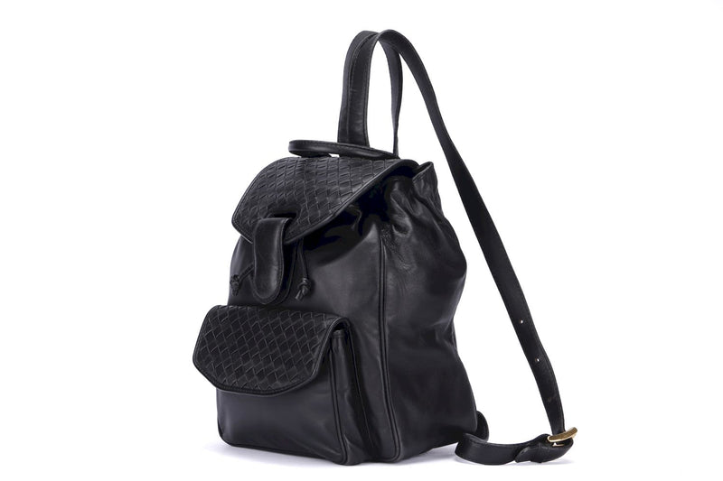 Bottega Veneta Vintage Intrecciato Backpack, Black Color