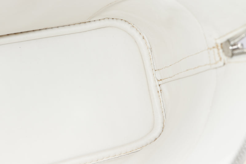 Hermes Bolide 31 (Stamp K) White Swift Leather X Toile, Silver Hardware, with Keys, Lock & Dust Cover