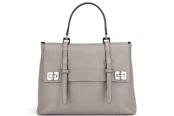Prada City Calf Top Handle Bag (BN2789) Grey Color, with Card & Dust Cover