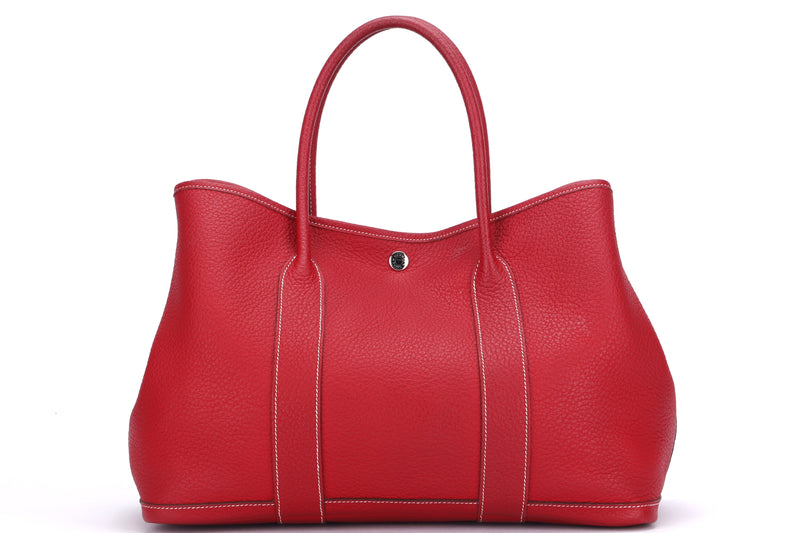 Hermes Garden Party 36cm (Stamp P) Rouge Casaque Negonda Leather, Silver Hardware, with Dust Cover