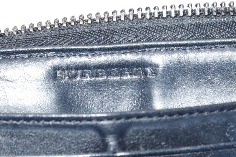 BURBERRY BLACK LEATHER NOVA CHECK ZIP OVER LONG WALLET, NO DUST COVER & BOX