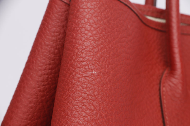 HERMES GARDEN PARTY 36 (STAMP R SQUARE) RED NAGONDA LEATHER PALLADIUM HARDWARE, WITH DUST COVER