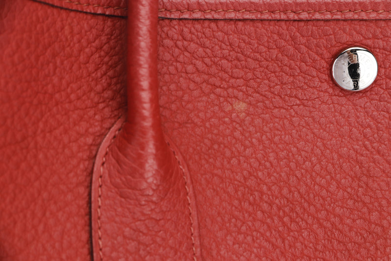 HERMES GARDEN PARTY 36 (STAMP R SQUARE) RED NAGONDA LEATHER PALLADIUM HARDWARE, WITH DUST COVER