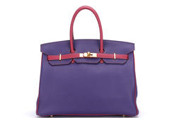 HERMES BIRKIN 35 HSS (STAMP N) CASSIS AND RUBIS COLOR TOGO LEATHER BRUSHED GOLD HARDWARE, WITH KEYS, LOCK, RAINCOAT, DUST COVER & BOX