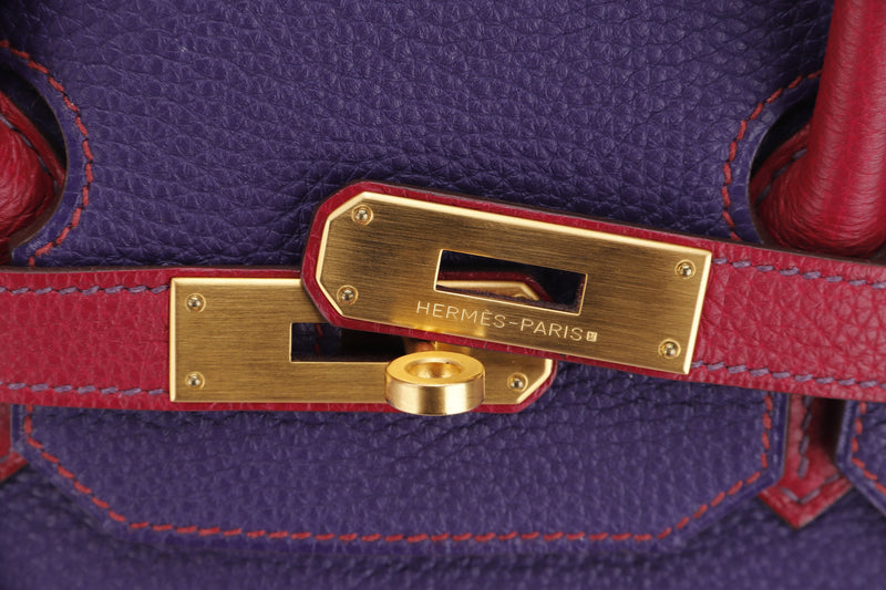 HERMES BIRKIN 35 HSS (STAMP N) CASSIS AND RUBIS COLOR TOGO LEATHER BRUSHED GOLD HARDWARE, WITH KEYS, LOCK, RAINCOAT, DUST COVER & BOX