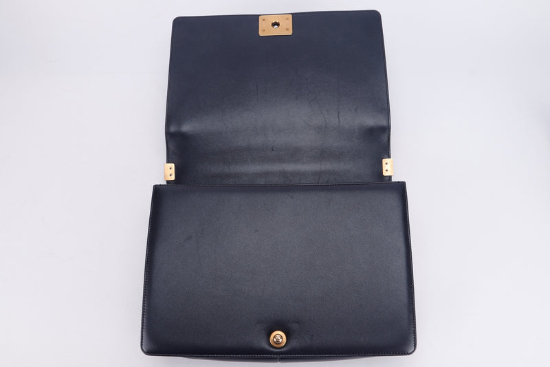 CHANEL LE BOY 30CM (1961xxxx) LARGE BLACK LAMBSKIN, GOLD HARDWARE, WITH CARD, DUST COVER & BOX