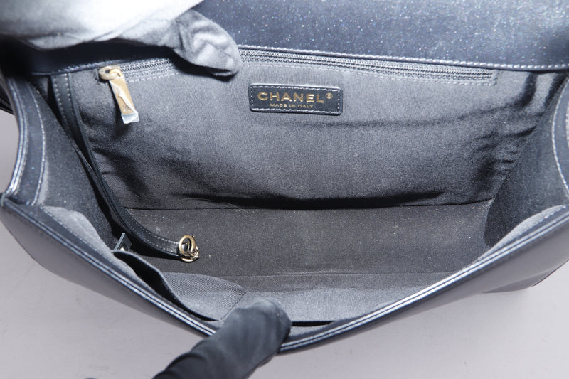 CHANEL LE BOY 30CM (1961xxxx) LARGE BLACK LAMBSKIN, GOLD HARDWARE, WITH CARD, DUST COVER & BOX