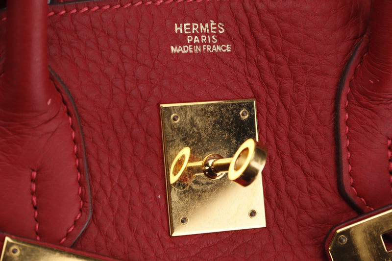 hermes birkin 30 (stamp i (2005)) rouge garance fjord leather gold