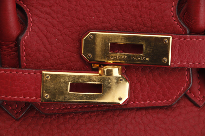 hermes birkin 30 (stamp i (2005)) rouge garance fjord leather gold  hardware, with keys, lock, raincoat & dust cover