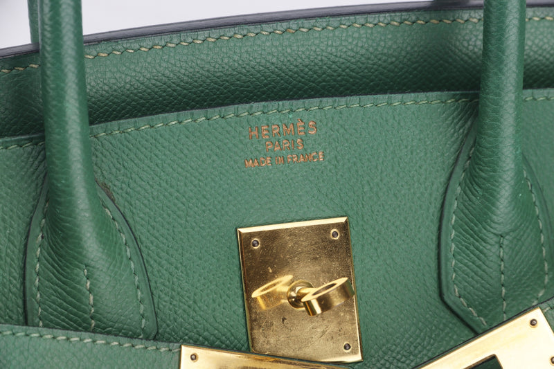 HERMES BIRKIN 30 (STAMP B (1998)) VERT BENGALE COURCHEVAL LEATHER GOLD HARDWARE, WITH KEYS, LOCK & DUST COVER
