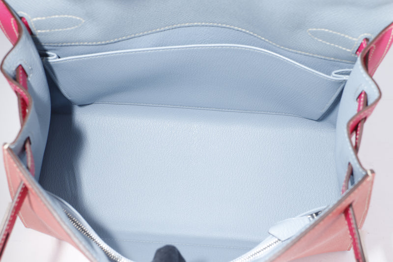 Hermes Kelly Pochette Bag In Blue Glacier Epsom Leather 