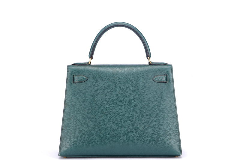HERMES KELLY 28 SELLIER (STAMP X (1994)) VERT CLAIRE ARDENNES LEATHER GOLD HARDWARE, WITH KEYS, LOCK, STRAP & DUST COVER