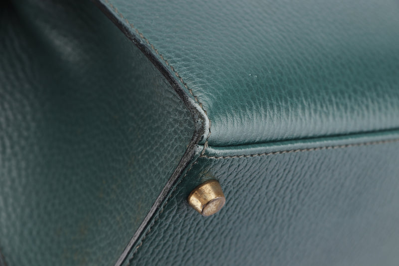 HERMES KELLY 28 SELLIER (STAMP X (1994)) VERT CLAIRE ARDENNES LEATHER GOLD HARDWARE, WITH KEYS, LOCK, STRAP & DUST COVER