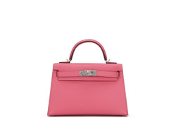 HERMES MINI KELLY II (STAMP B) ROSE AZALEE EPSOM LEATHER SILVER HARDWARE, WITH STRAP, DUST COVER & BOX