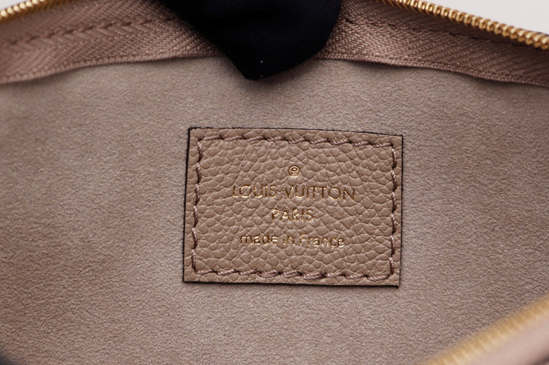 louis vuitton m46292 carryall mm zip closure tourterelle gray monogram  empreinte leather, with strap, pouch & dust cover